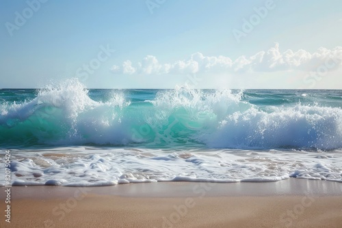 the ocean waves are crashing on the beach