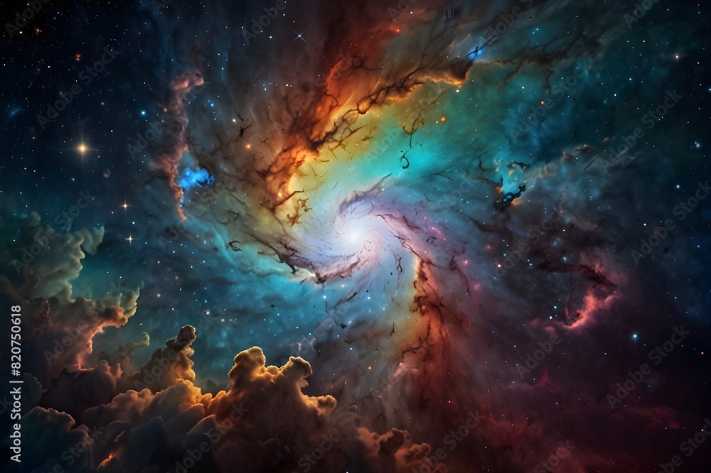 Obraz premium Colorful space galaxy cloud nebula. Stary night cosmos. Universe science astronomy. Supernova background wallpaper Generative AI 