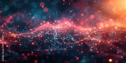 Abstract Digital Landscape with Colorful Light Particles photo