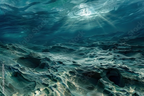 a painting of the ocean with sunlight coming through the water photo