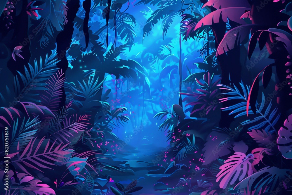 Naklejka premium Glowing Jungle Nightscape background