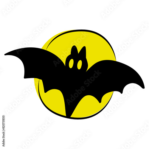 Bat flying in the full moon. Flat icon or sticker