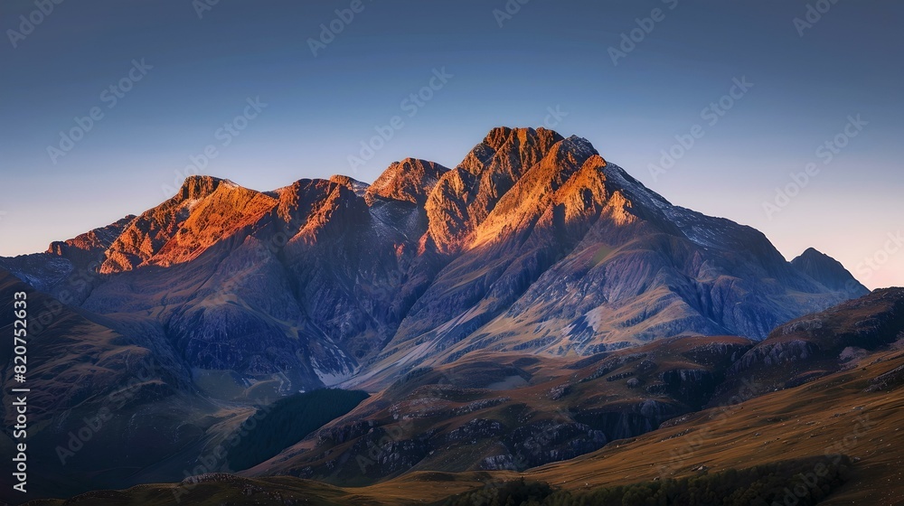 Majestic mountain peaks basking in the warm glow of sunrise