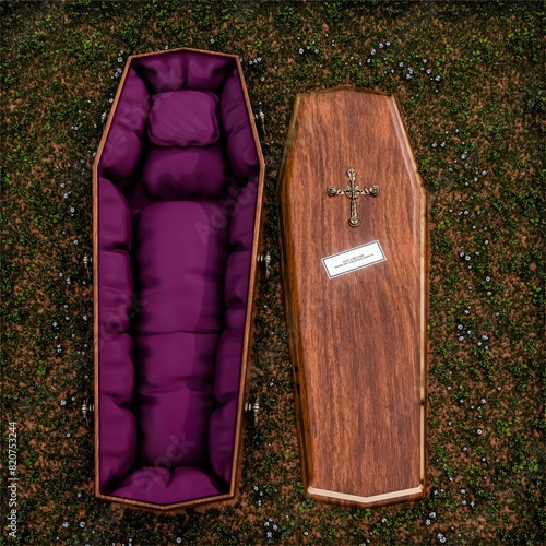 open coffin on green field