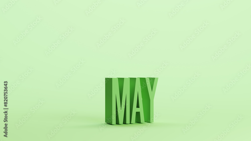 Green May spring season text sign soft tones mint background 3d illustration render digital rendering Green May spring season text sign soft tones mint background 3d illustration render digital rendering