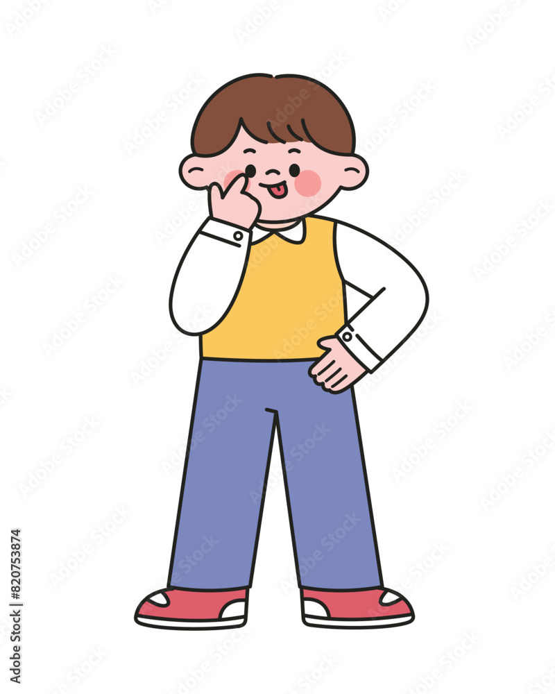 Laughing boy showing tongues, joking and teasing playful kid. Flat cartoon style vector illustration isolated on white background Laughing boy showing tongues, joking and teasing playful kid. Flat cartoon style vector illustration isolated on white background