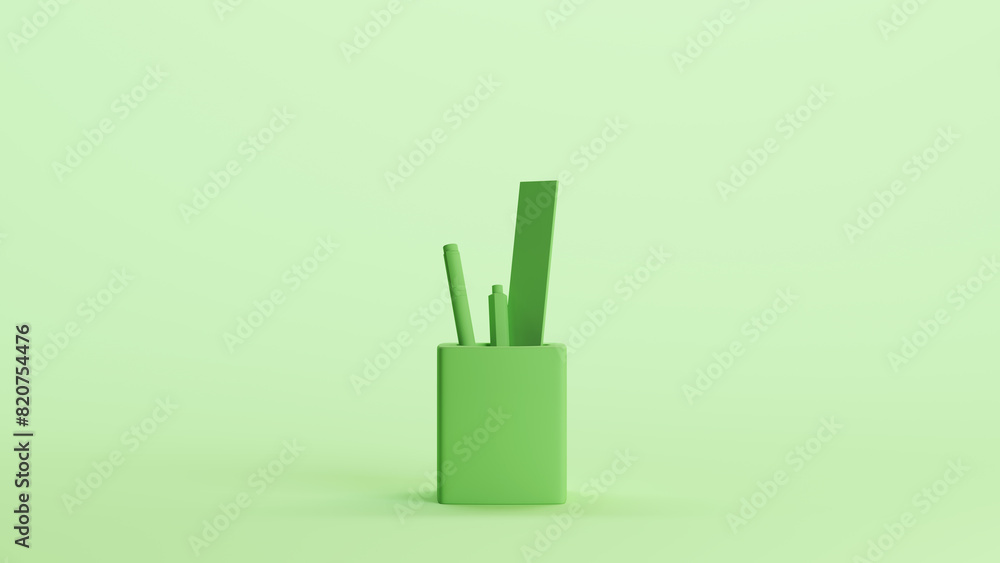 Green desk tidy studio space object pen pencil mint background 3d illustration render digital rendering Green desk tidy studio space object pen pencil mint background 3d illustration render digital rendering
