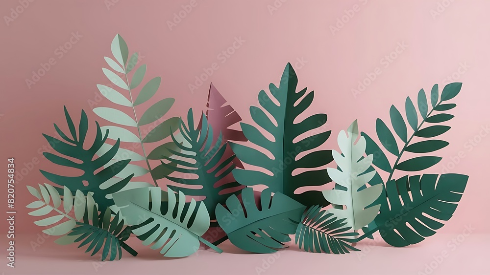 Tropical leaves cut from paper on a pink background Tropical leaves cut from paper on a pink background