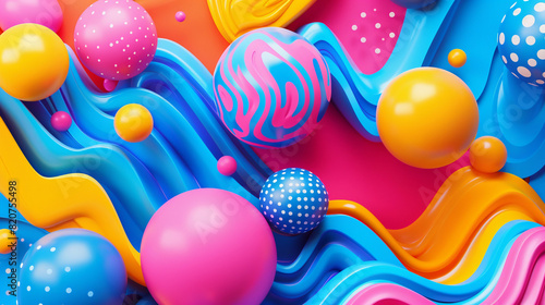 Vibrant Abstract Background with Colorful Spheres and Flowing Shapes