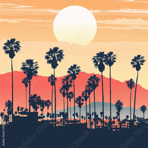 Palm Springs city vector skyline illustration retro