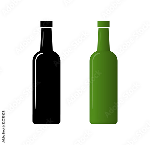 Glass bottle icons. Silhouette and Flat Style. Vector icons