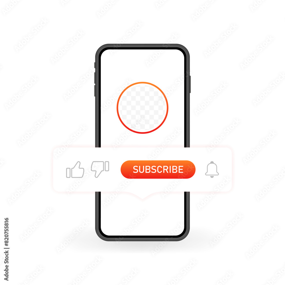 Social media mockup. Photo space. Subscribe button. Phone screen. Vector icon Social media mockup. Photo space. Subscribe button. Phone screen. Vector icon