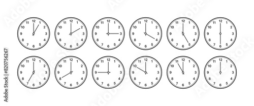 Wall Clock Icon Set. Wall Clock Collection. Linear style. Vector icons