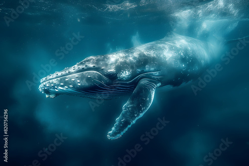 Majestätischer Buckelwal Unter Wasser Im Tiefblauen Ozean