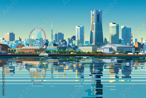 Yokohama city vector skyline illustration