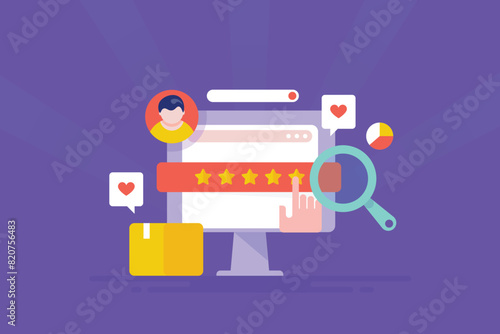 Customer rating, online ecommerce shopping experience star rating on website, social media conceptual vector illustration.