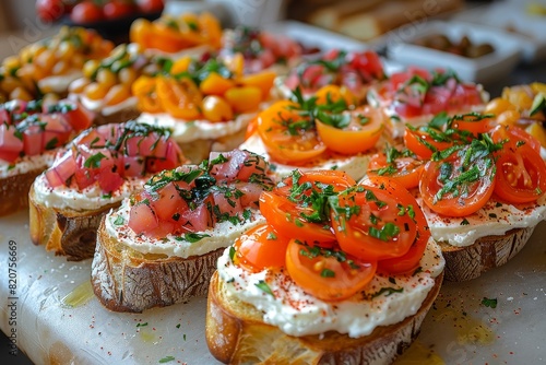 Crostini: Small toasted bread slices topped with various spreads or toppings, such as , cheese, or vegetables.