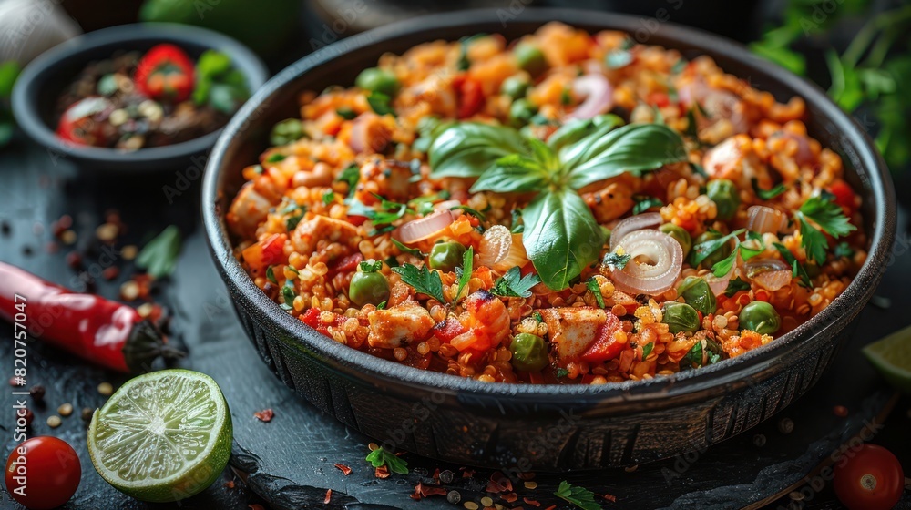 a delicious bowl of quinoa loaded with herbs and spices garnished with chives a delicious bowl of quinoa loaded with herbs and spices garnished with chives