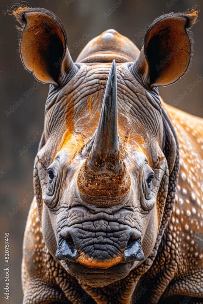 Naklejka premium Close up of a rhino in a zoo, suitable for educational materials