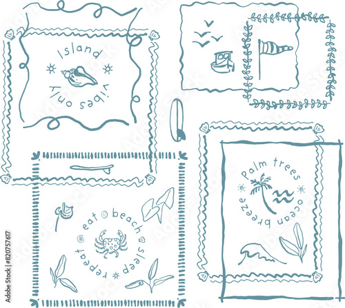Summer simple outline frames ink sketches