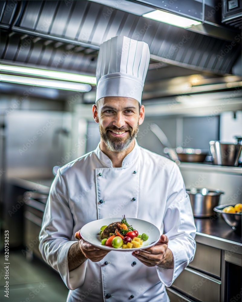Professional Chef – 4:5 Ratio: A dynamic portrait of a professional chef in a kitchen, holding a dish, conveying culinary expertise, perfect for food and restaurant imagery.
Professional Chef – 4:5 Ratio: A dynamic portrait of a professional chef in a kitchen, holding a dish, conveying culinary expertise, perfect for food and restaurant imagery.