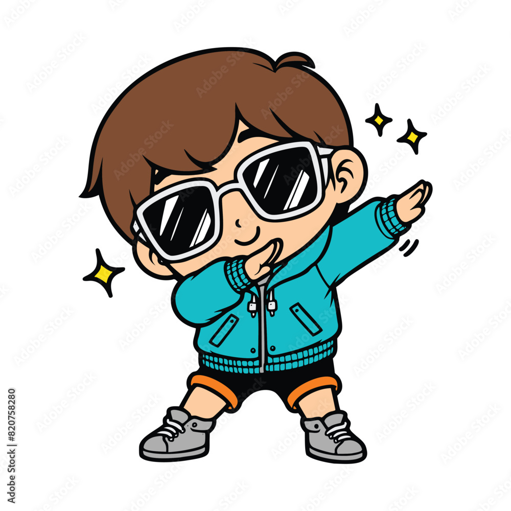 cute cool boy Dabbing Pose Cartoon vector illustration isolated white background cute cool boy Dabbing Pose Cartoon vector illustration isolated white background