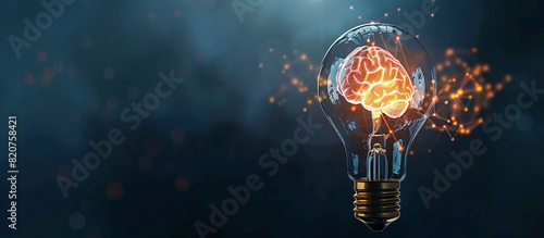 Light bulb with brain inside, Concept of obsolete energy.