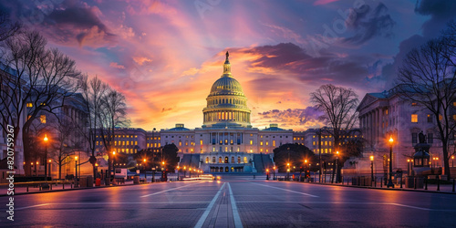 USA Capitol building  with sunset background photo