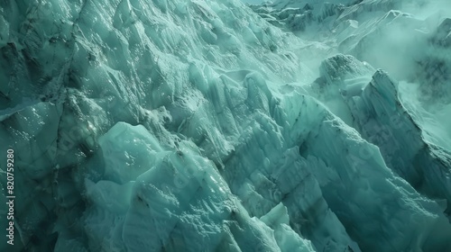 A large sheet of ice with a blue tint