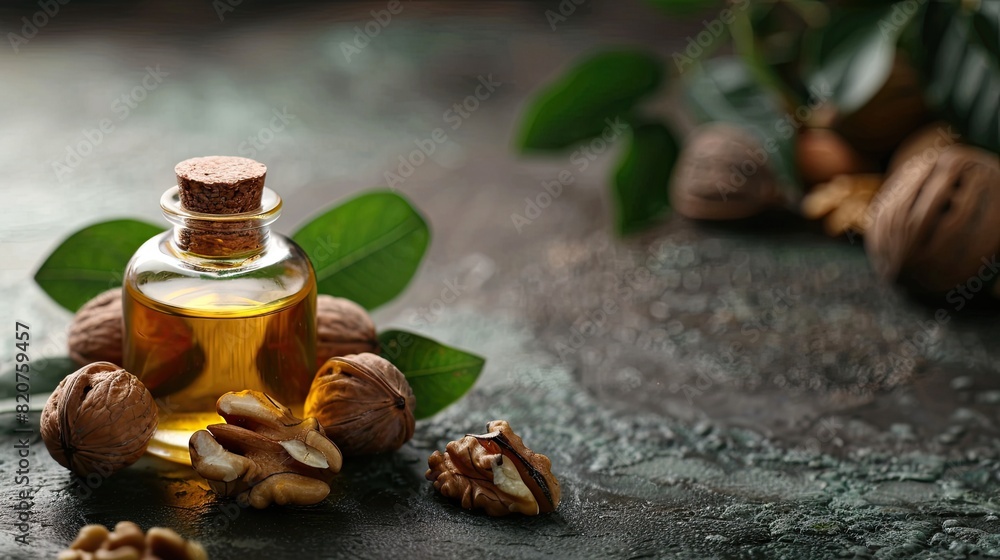 walnut essential oil. Selective focus walnut essential oil. Selective focus