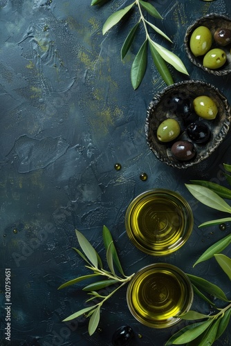 olive oil top view. Selective focus