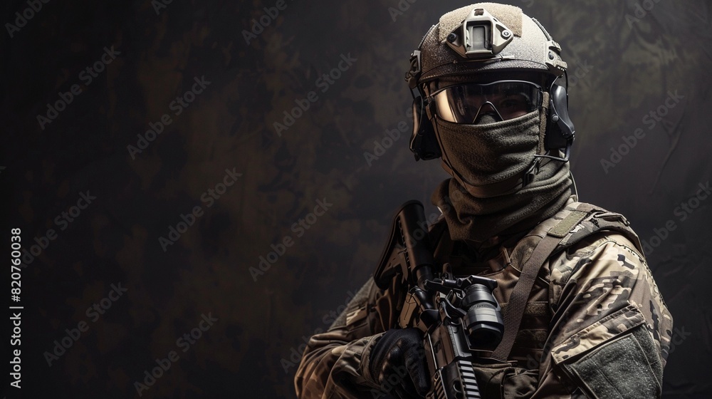 Special unit soldier on a dark background Special unit soldier on a dark background