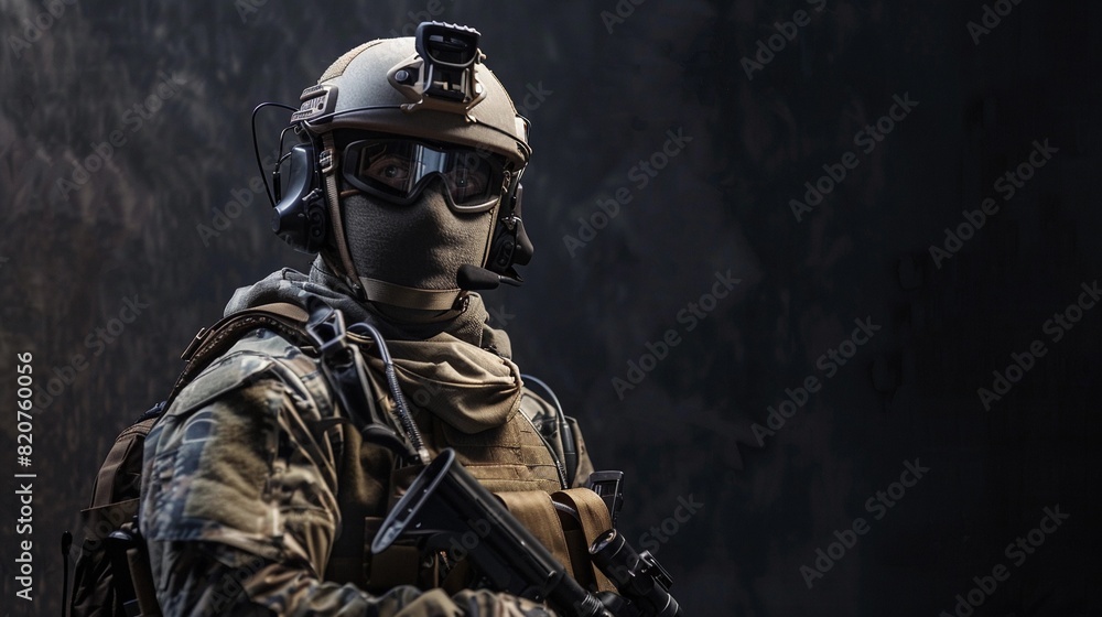 Special unit soldier on a dark background Special unit soldier on a dark background