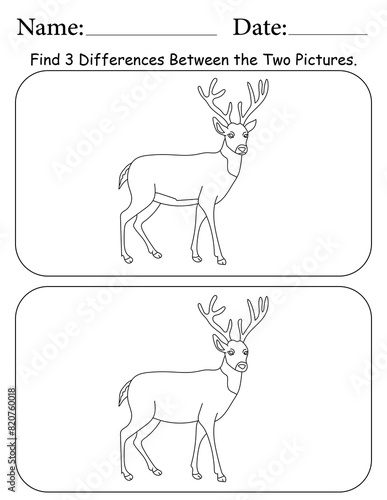 Deer Puzzle. Printable Activity Page for Kids. Educational Resources for School for Kids. Kids Activity Worksheet. Find Differences Between 2 Shapes