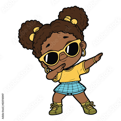 cute cool girl Dabbing Pose Cartoon vector illustration isolated white background