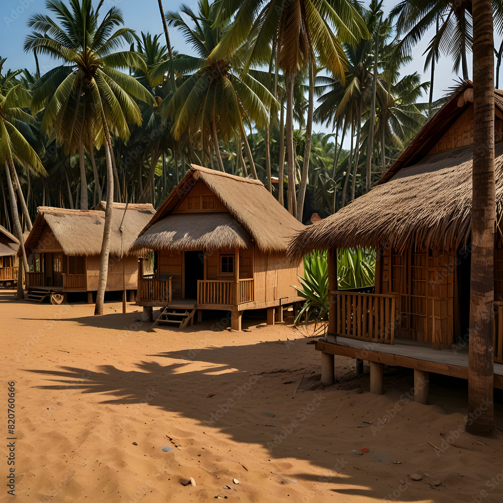 Fototapeta premium Beach huts and cottages made from bamboo clay tiles