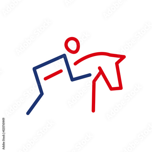 Vector outline icon of a rider on a horse who performs prepared movements. The athlete rides on horses. Physically active sports. Flat icon, pictogram. Sports events and competitions.