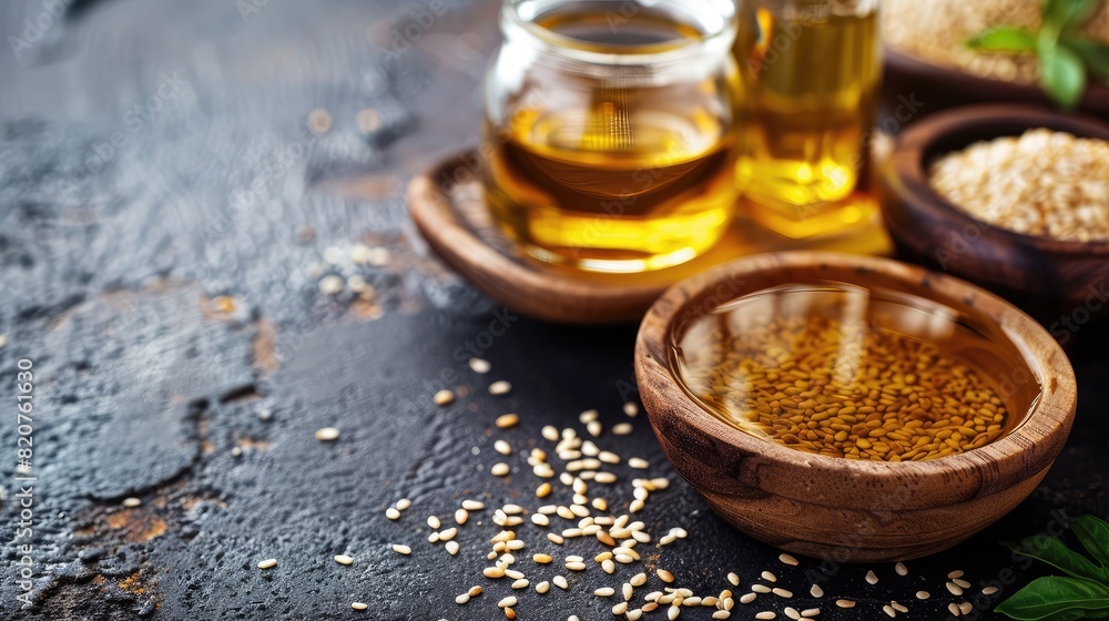 sesame essential oil. Selective focus sesame essential oil. Selective focus