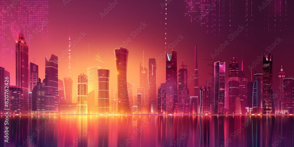 smart city with led dark light burgundy color and maroon