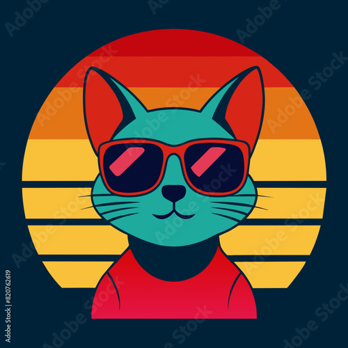 Cat and summer t shirt design vector art illustration © bizboxdesigner