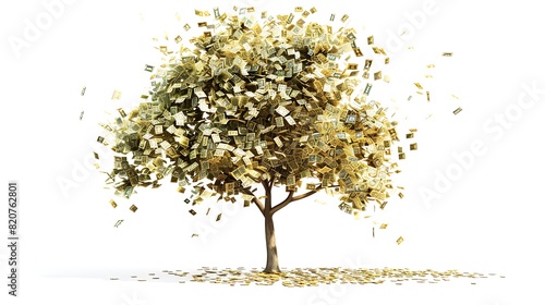 Golden Growth: Money Tree of Wealth and Prosperity on White Background