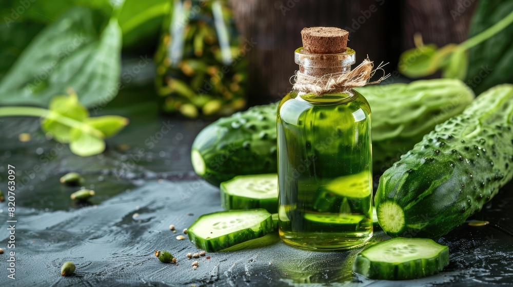 cucumber essential oil. Selective focus cucumber essential oil. Selective focus
