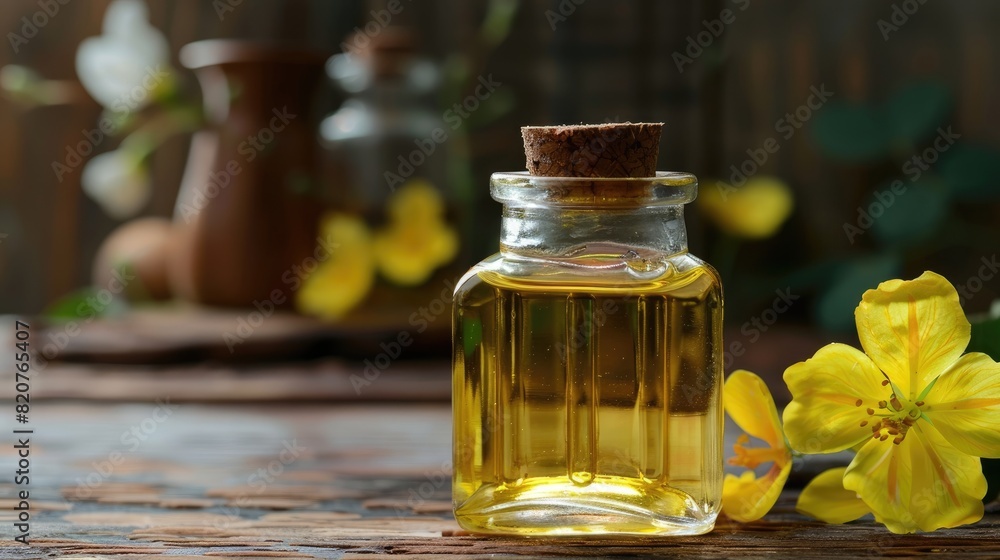 essential oil with evening top view. Selective focus essential oil with evening top view. Selective focus