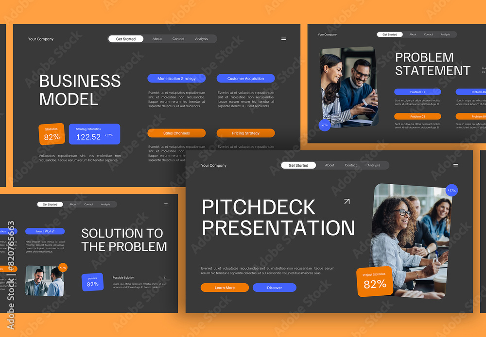 Black Geometric Modern PPT Pitch Deck Stock Template | Adobe Stock
