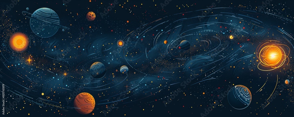 Obraz premium A celestial realm where stars and galaxies swirl in a cosmic dance, where the mysteries of the universe unfold before your eyes. illustration.