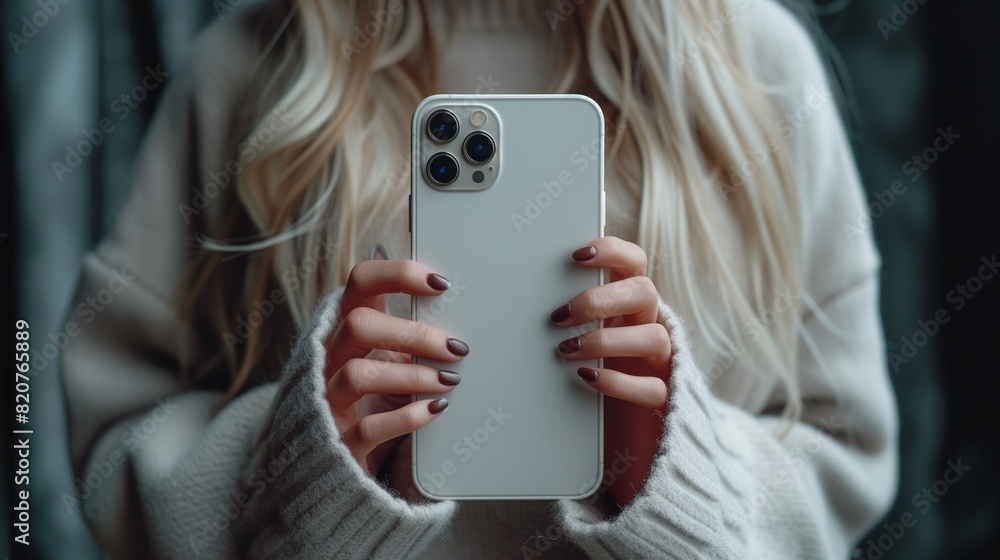 woman holding up a smart phone to take a selfie woman holding up a smart phone to take a selfie