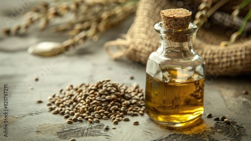 hemp seed essential oil. Selective focus