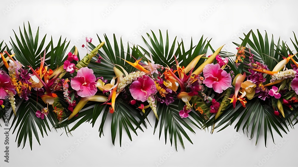 Obraz premium Tropical flowers and leaves on white background