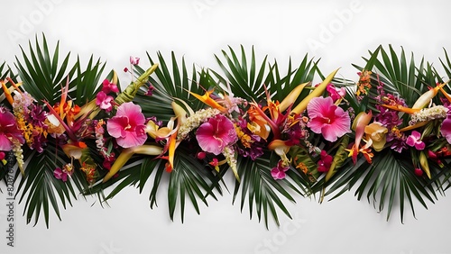 Wallpaper Mural Tropical flowers and leaves on white background Torontodigital.ca