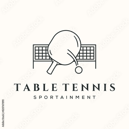 table tennis line art logo vector minimalist illustration design, ping-pong sport symbol design photo